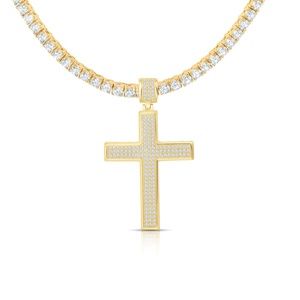 14K  pave iced diamonds hip hop CROSS necklace